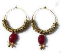 NIBRAS Maroon Rhinestone Spacers Beads Drop Hoop Earrings - B09JGT2J12, 10 gm, 6.5cm x 4cm x 1cm